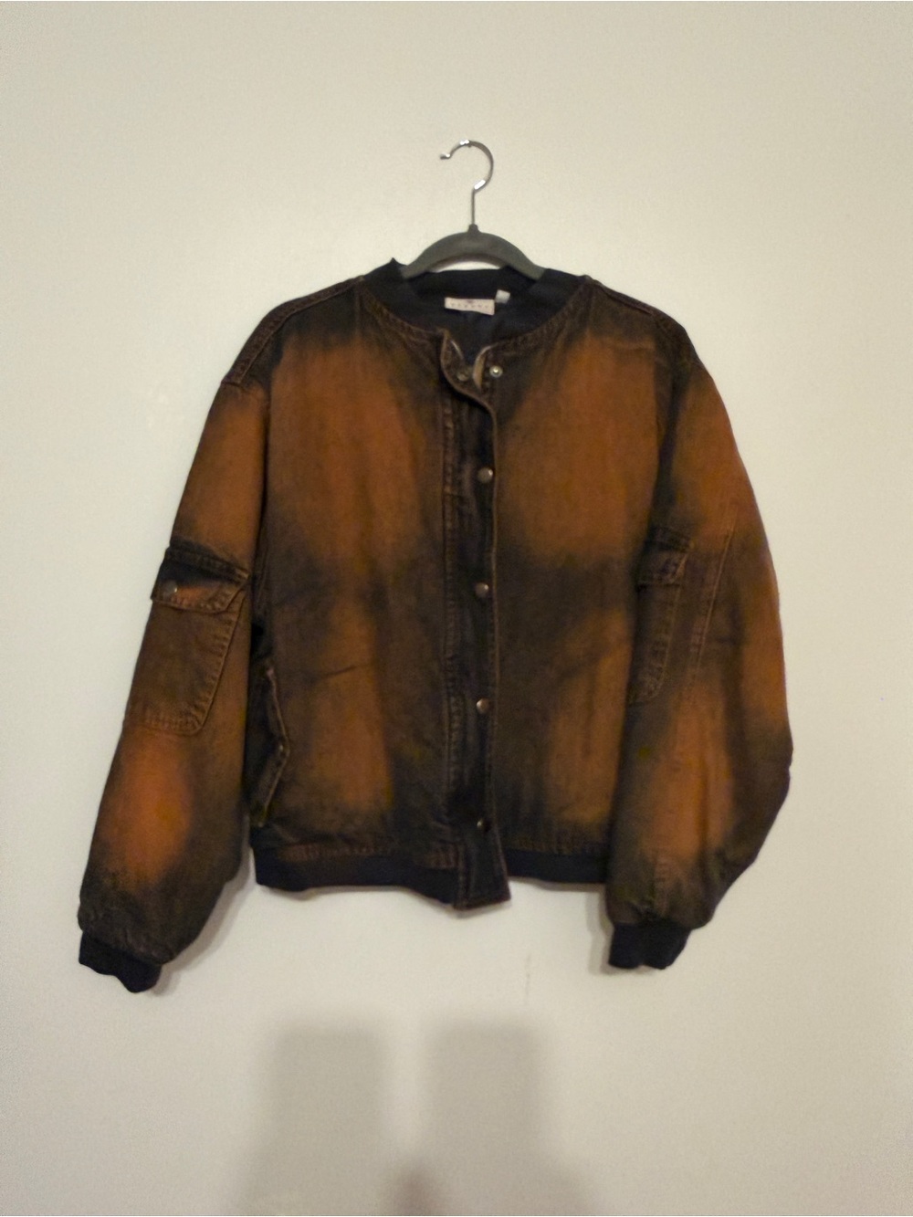 DaisyStreet/UrbanOutfitters Acid-Washed Brown/Black Denim Bomber Jacket Sz L